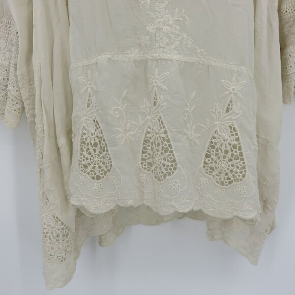 Johnny Was Women Plus Size 1X Ivory Embroidered V Neck Tunic Shirt Top Eyelet - Picture 4 of 11